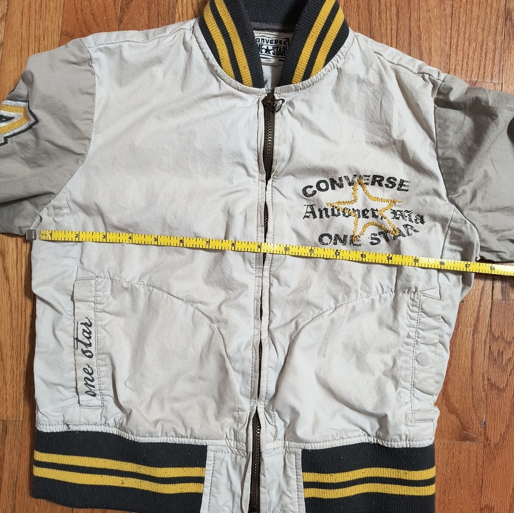 3/$10⭐ Converse One-Star crop bomber varsity jacket, wmn small, off-white/brown - Picture 13 of 14